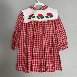 Vintage handmade embroidered tulip square bib collar dress